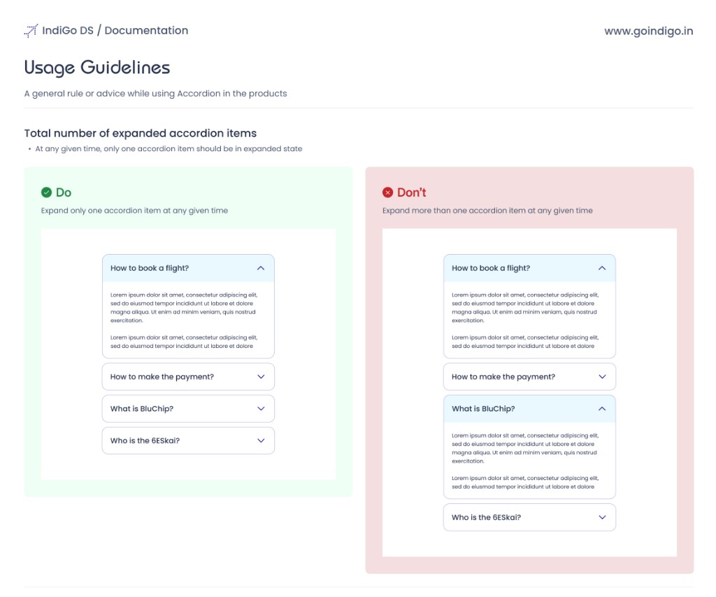 Design system documentation — usage guidelines